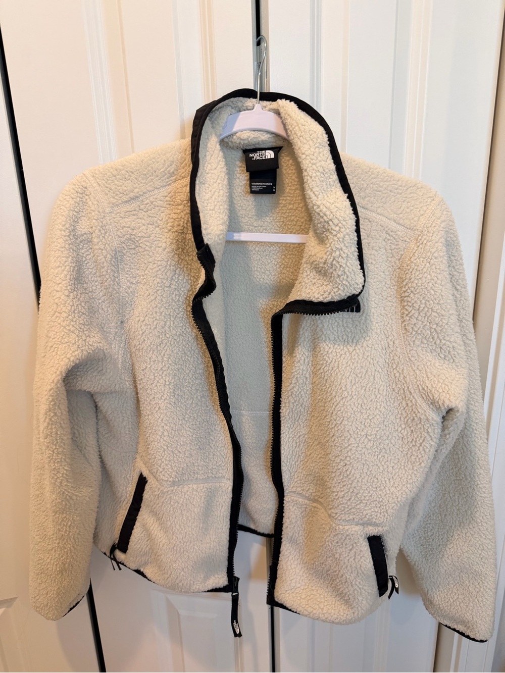 The North Face Cream Sherpa Jacket with Black Trim - Women's